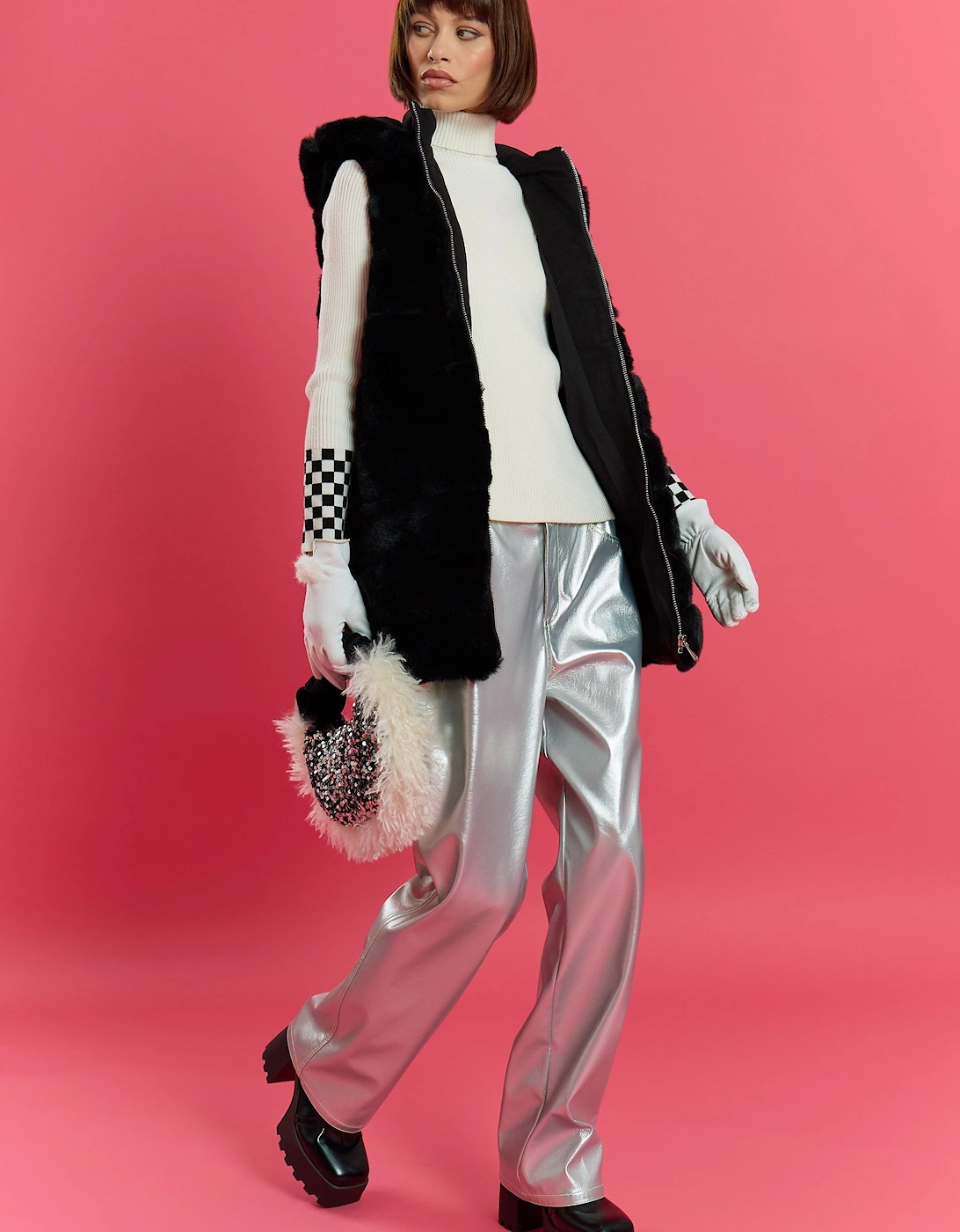 Black Faux Fur Hooded Gilet, 6 of 5