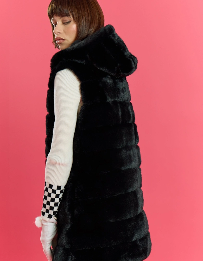 Black Faux Fur Hooded Gilet