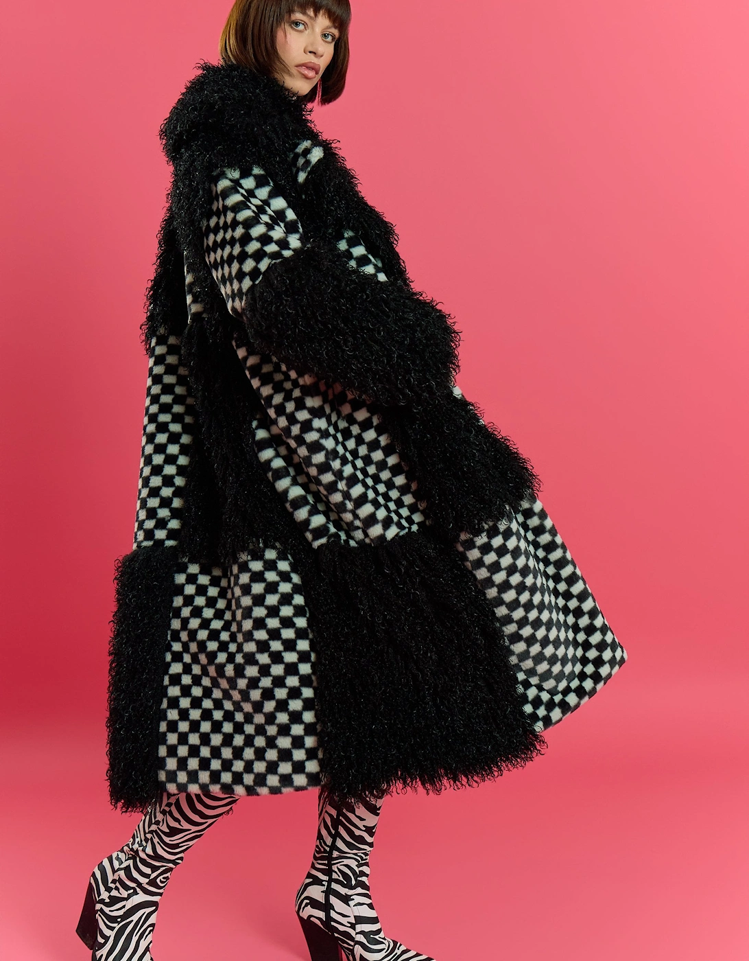 Faux Fur Bamboo Checked Maxi Coat, 5 of 4