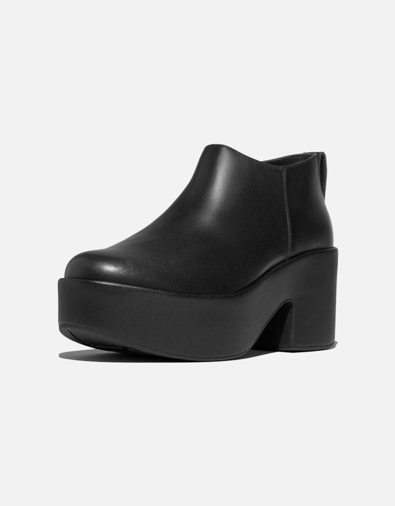 Platfforms Heeled Short Leather Women's Black Boots
