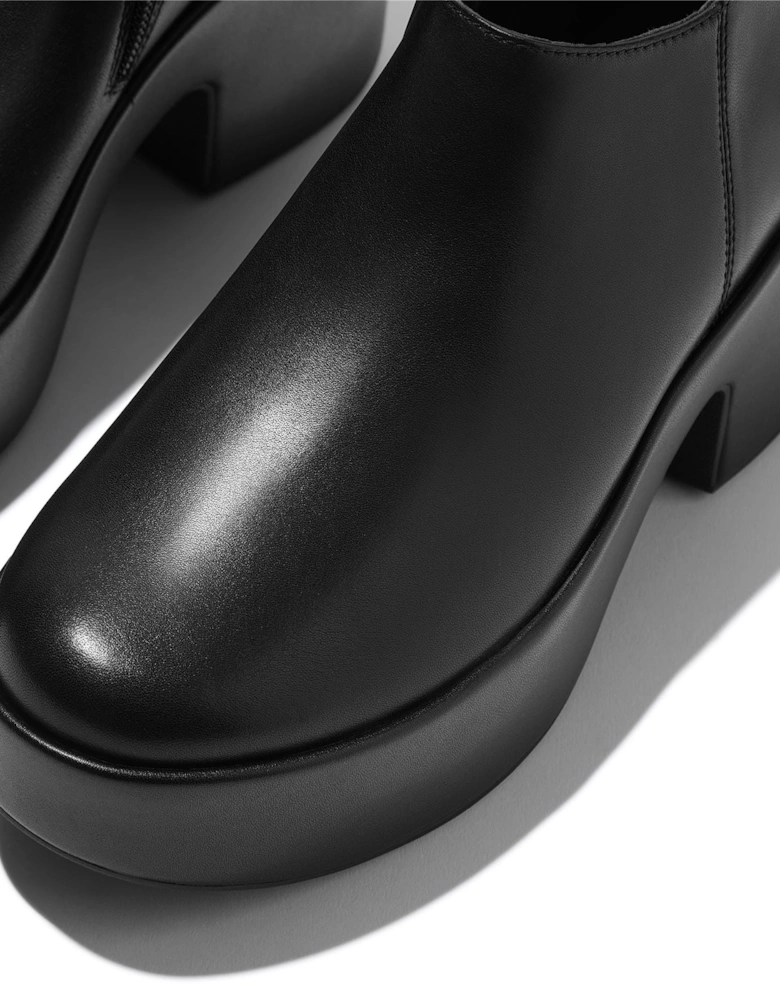 Platfforms Heeled Short Leather Women's Black Boots