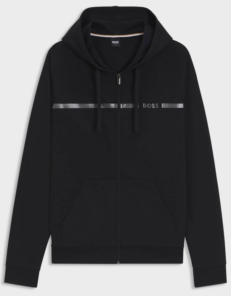 BOSS Orange Authentic Mens Cotton Terry Hoodie with Logo and Stripe - Black 001