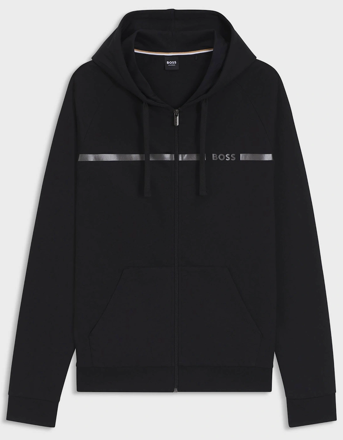 BOSS Orange Authentic Mens Cotton Terry Hoodie with Logo and Stripe - Black 001, 2 of 1