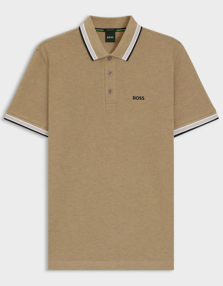 BOSS Green Paddy Mens Cotton-Piqué Polo Shirt with Contrast Logo - Medium Beige 266