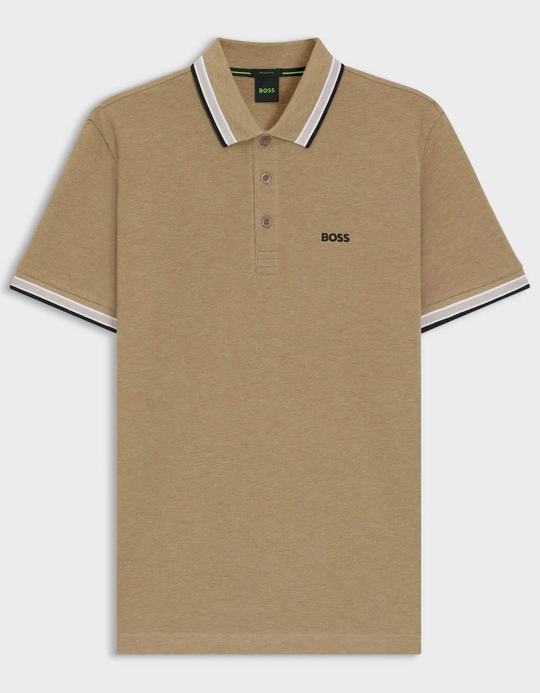 BOSS Green Paddy Mens Cotton-Piqué Polo Shirt with Contrast Logo - Medium Beige 266, 2 of 1