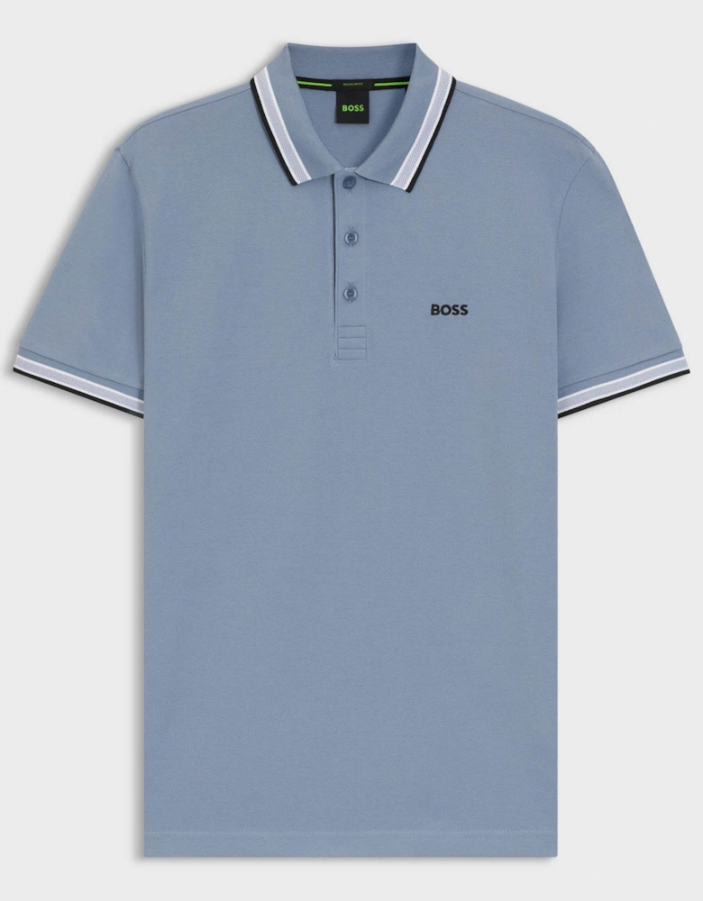 BOSS Green Paddy Mens Cotton-Piqué Polo Shirt with Contrast Logo - Open Blue 490