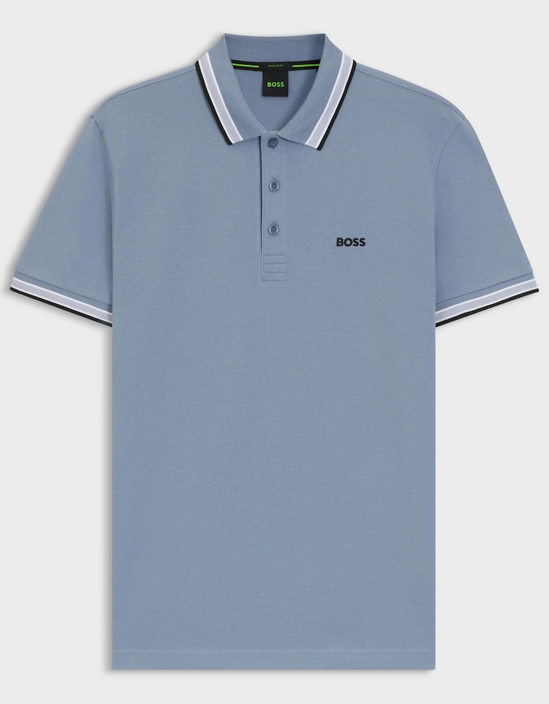 BOSS Green Paddy Mens Cotton-Piqué Polo Shirt with Contrast Logo - Open Blue 490, 2 of 1