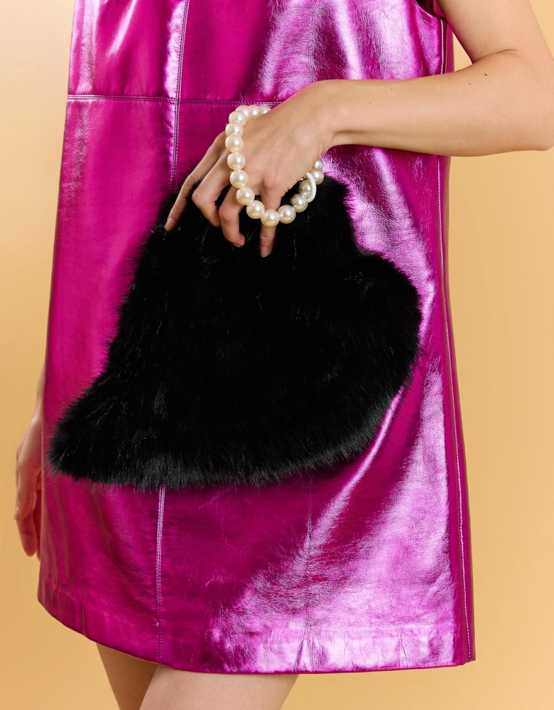 Black Faux Fur Love Heart Bag