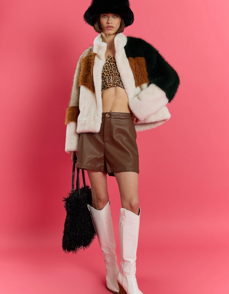 Black Handmade Bamboo Faux Shearling Large Bag