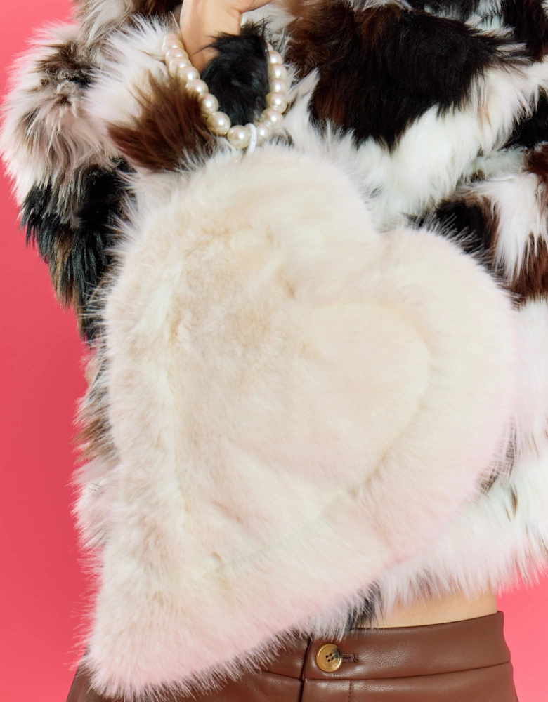 Cream Faux Fur Love Heart Bag