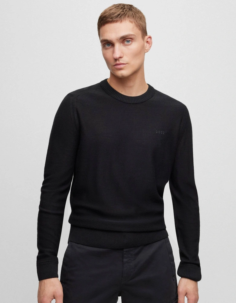 BOSS Orange Avac C Mens Wool Blend Regular Fit Sweater with Embroidered Logo  - Black 001