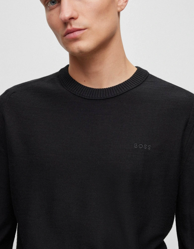 BOSS Orange Avac C Mens Wool Blend Regular Fit Sweater with Embroidered Logo  - Black 001