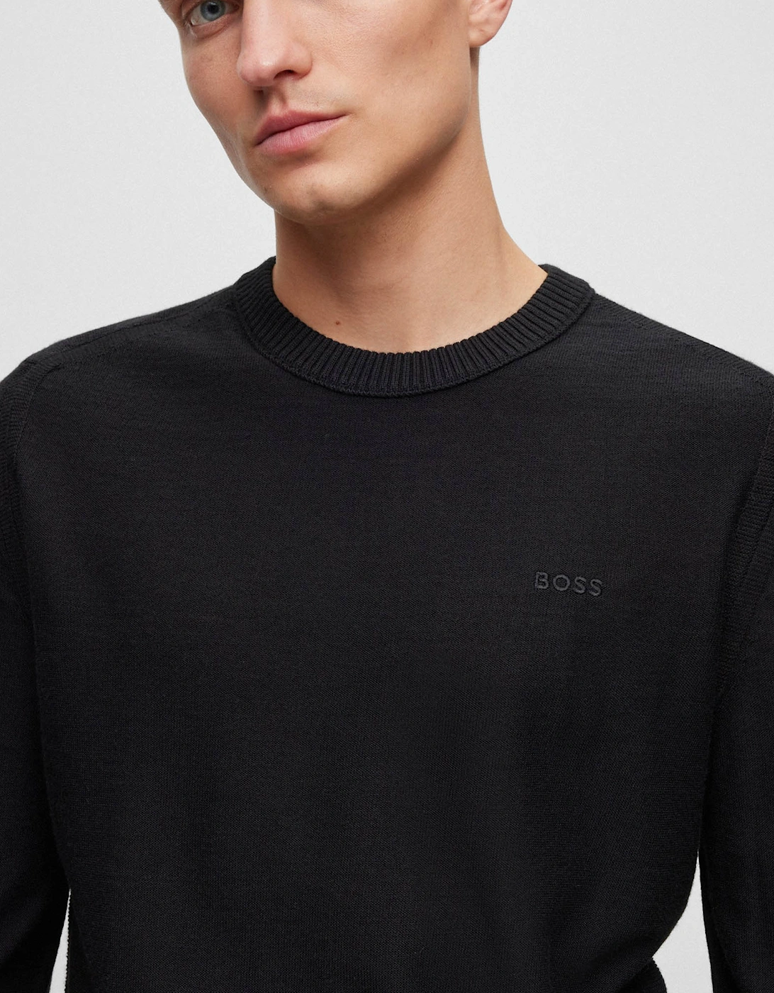 BOSS Orange Avac C Mens Wool Blend Regular Fit Sweater with Embroidered Logo  - Black 001
