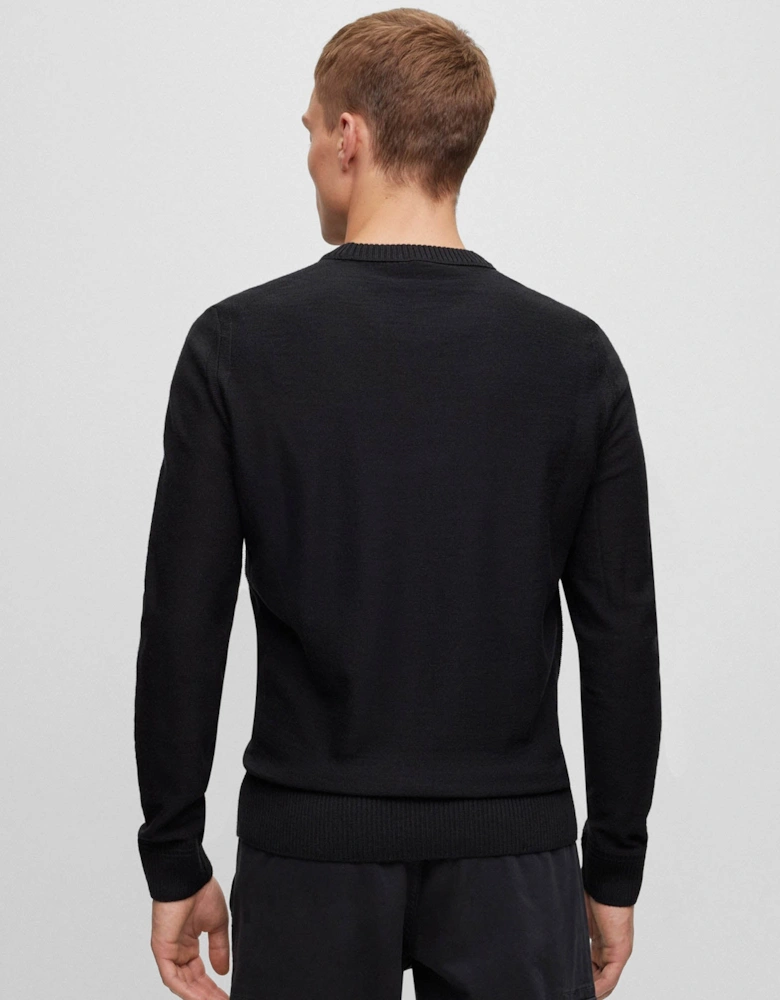 BOSS Orange Avac C Mens Wool Blend Regular Fit Sweater with Embroidered Logo  - Black 001