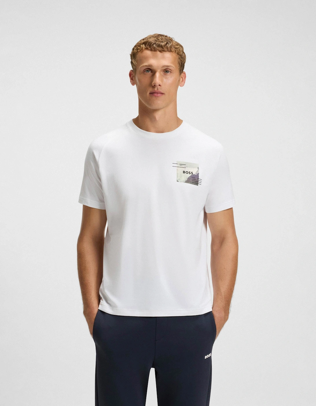 BOSS Green Zone Stripe Mens T-Shirt with Decorative Reflective Accents - White 100, 5 of 4