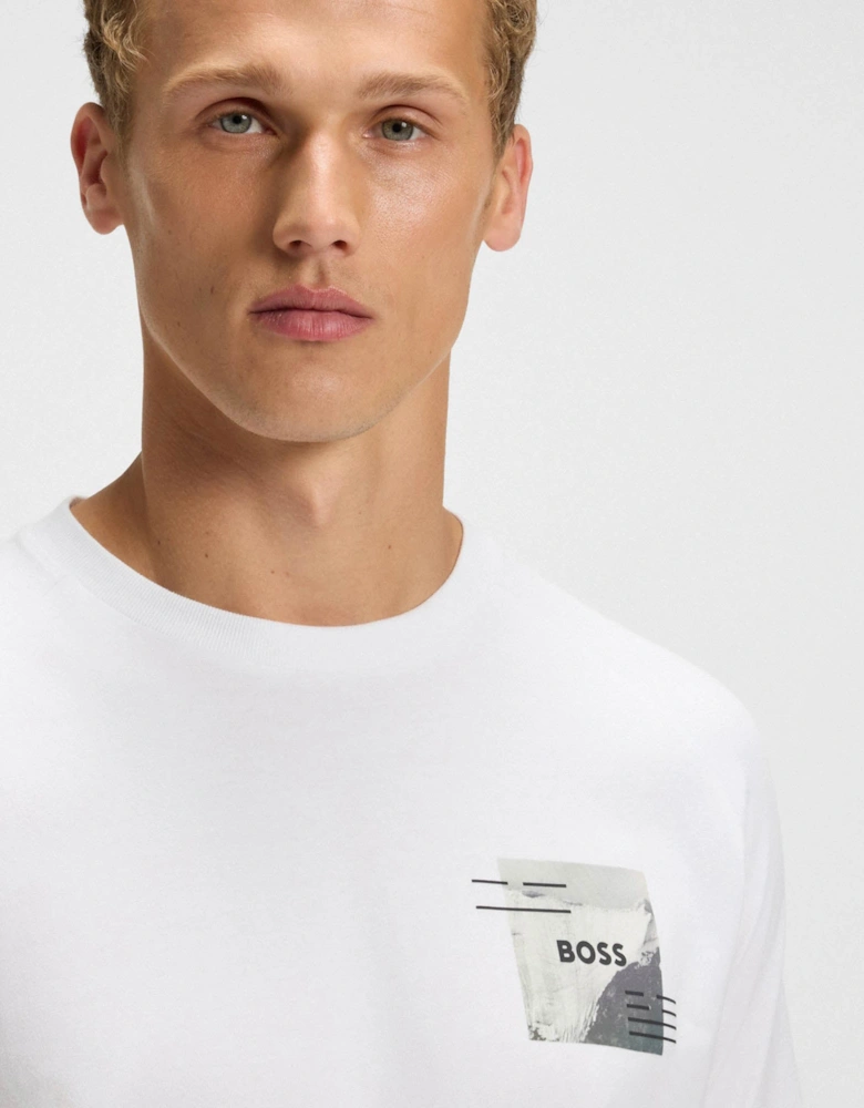 BOSS Green Zone Stripe Mens T-Shirt with Decorative Reflective Accents - White 100
