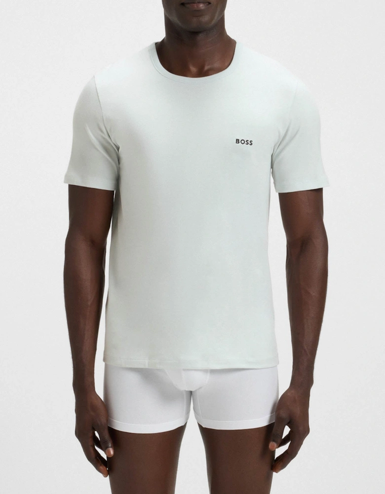 BOSS Orange Mens Three-Pack of Cotton Underwear T-Shirts with Logo Embroidery - White/Green 972