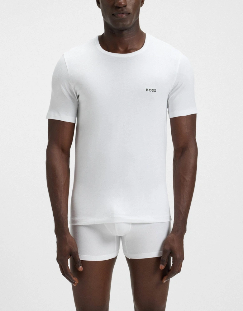 BOSS Orange Mens Three-Pack of Cotton Underwear T-Shirts with Logo Embroidery - White/Green 972