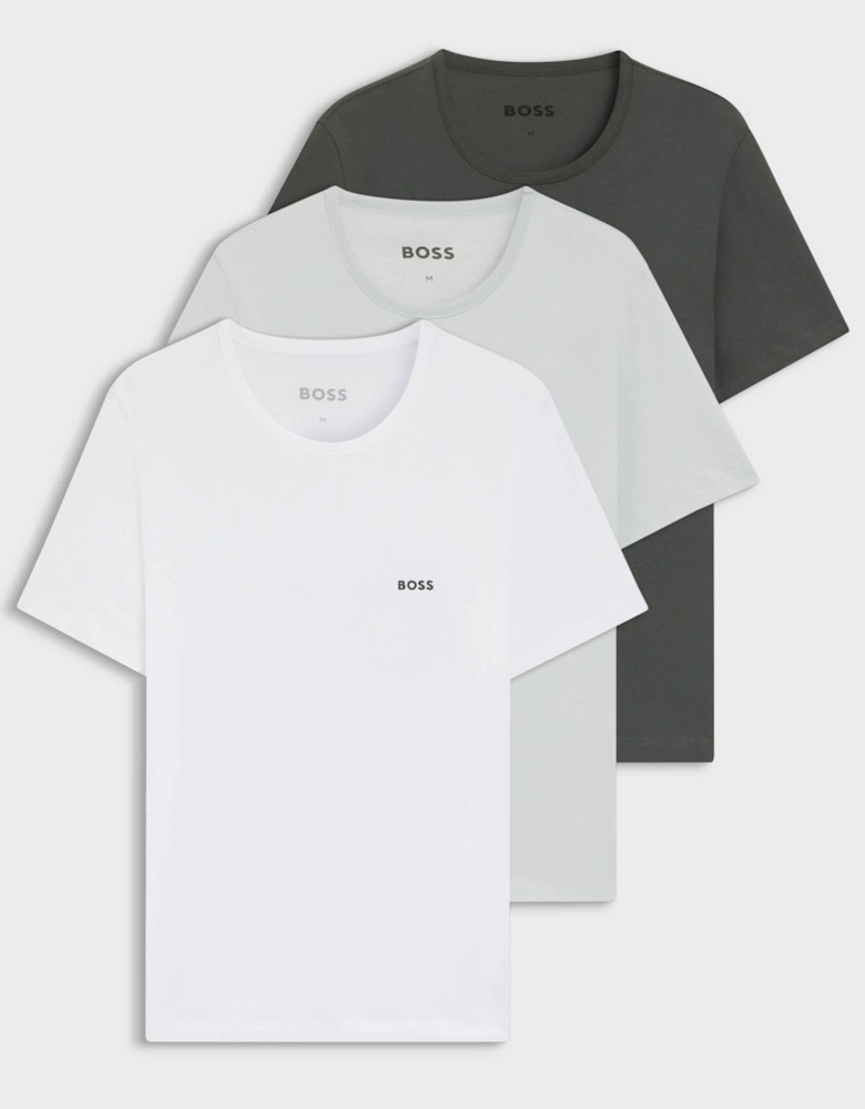 BOSS Orange Mens Three-Pack of Cotton Underwear T-Shirts with Logo Embroidery - White/Green 972