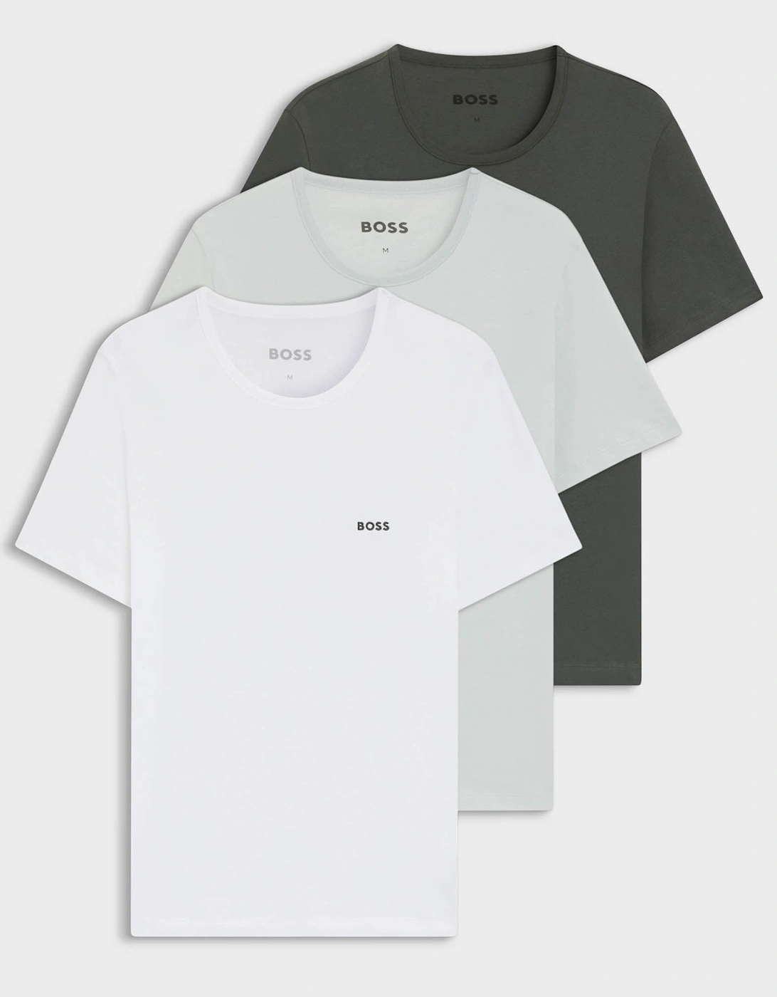 BOSS Orange Mens Three-Pack of Cotton Underwear T-Shirts with Logo Embroidery - White/Green 972, 6 of 5