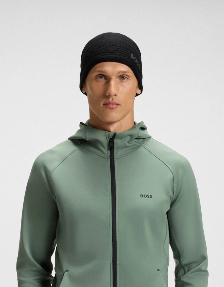BOSS Green Afleece X Mens Wool-Blend Beanie Hat with Rubber-Print Logo  - Black 001