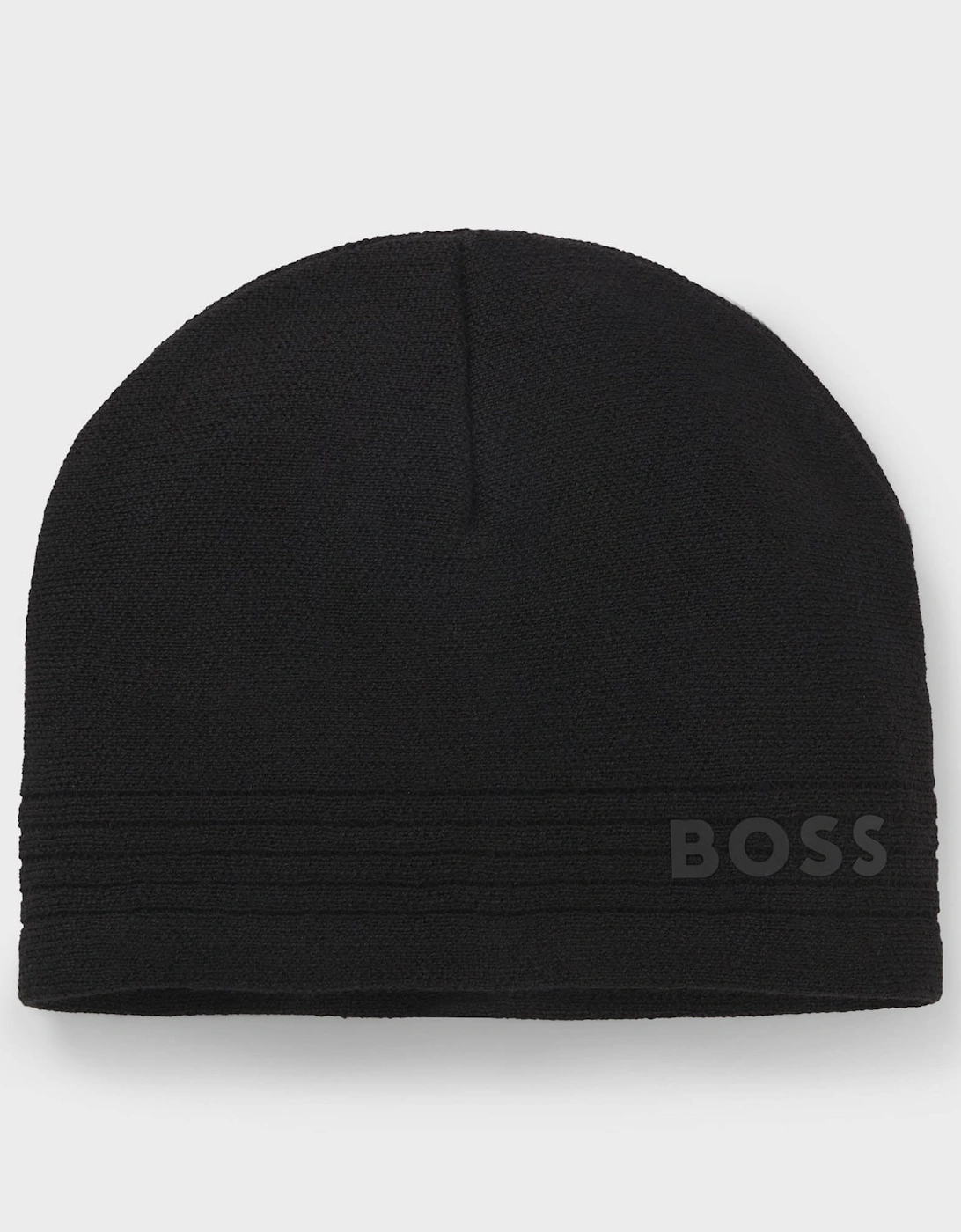 BOSS Green Afleece X Mens Wool-Blend Beanie Hat with Rubber-Print Logo  - Black 001, 6 of 5