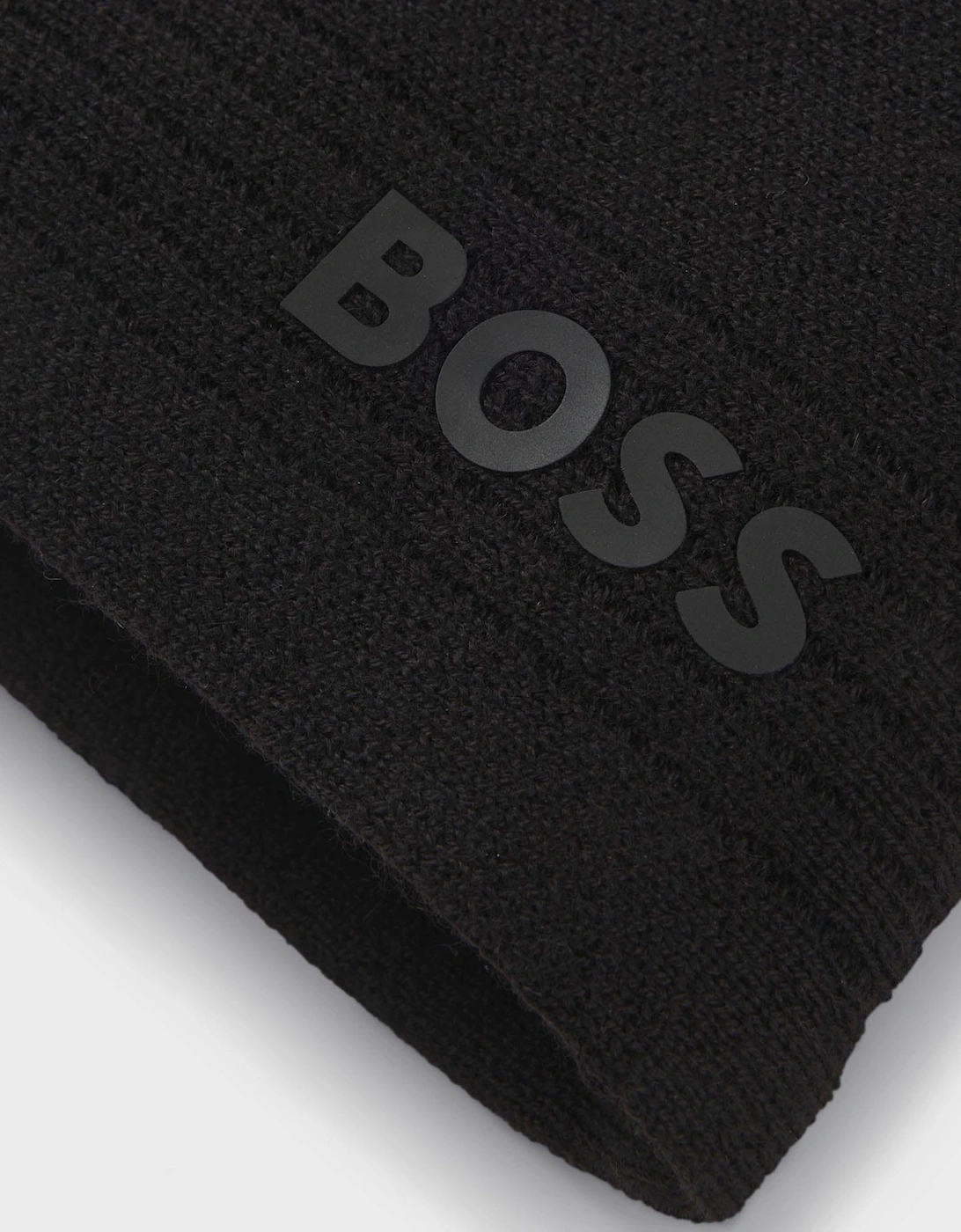 BOSS Green Afleece X Mens Wool-Blend Beanie Hat with Rubber-Print Logo  - Black 001