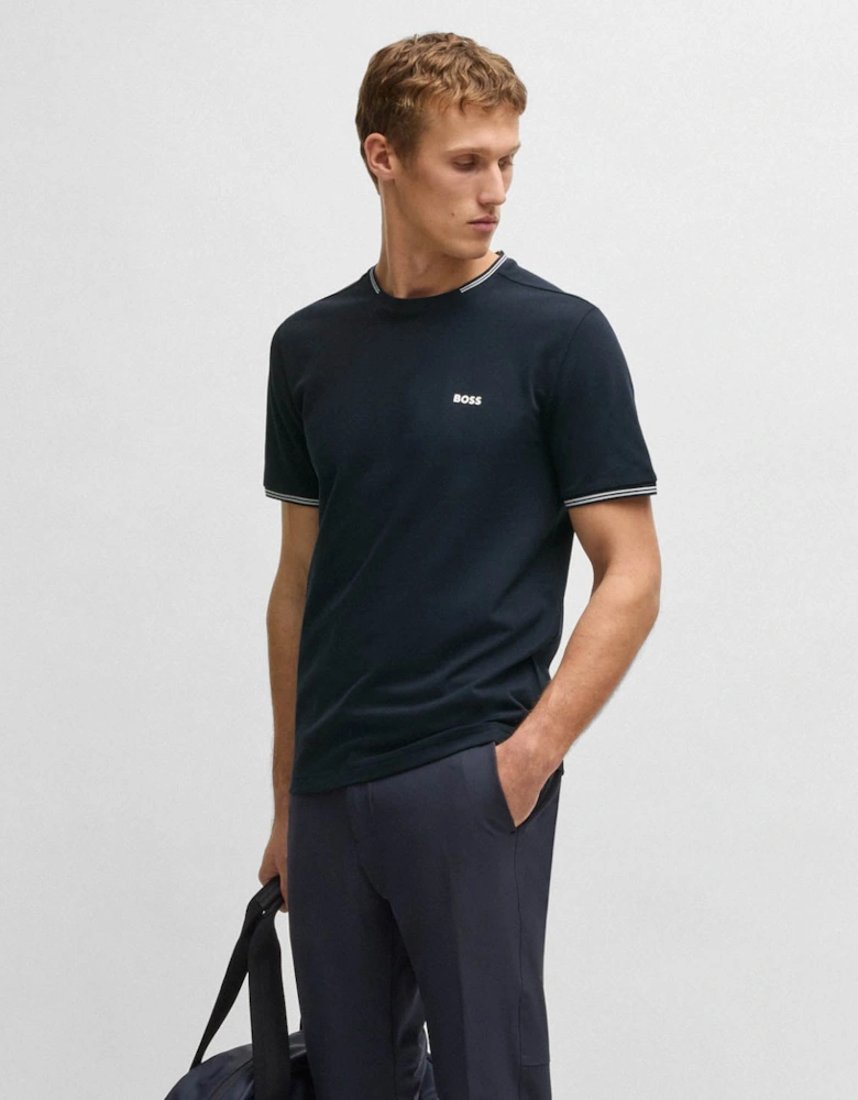 BOSS Green Taul Mens Stretch-Cotton T-Shirt with Stripes and Logo - Dark Blue 402