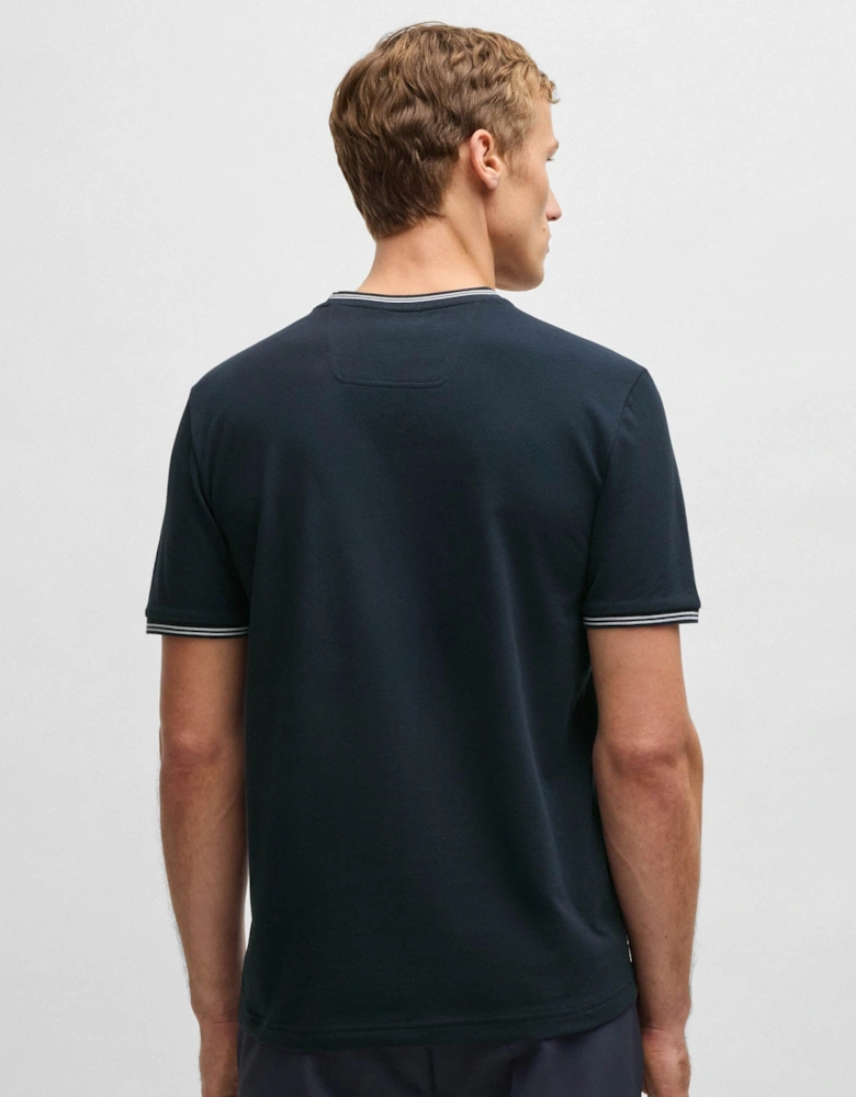 BOSS Green Taul Mens Stretch-Cotton T-Shirt with Stripes and Logo - Dark Blue 402