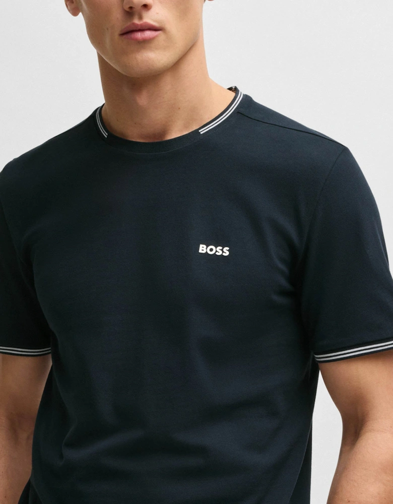 BOSS Green Taul Mens Stretch-Cotton T-Shirt with Stripes and Logo - Dark Blue 402