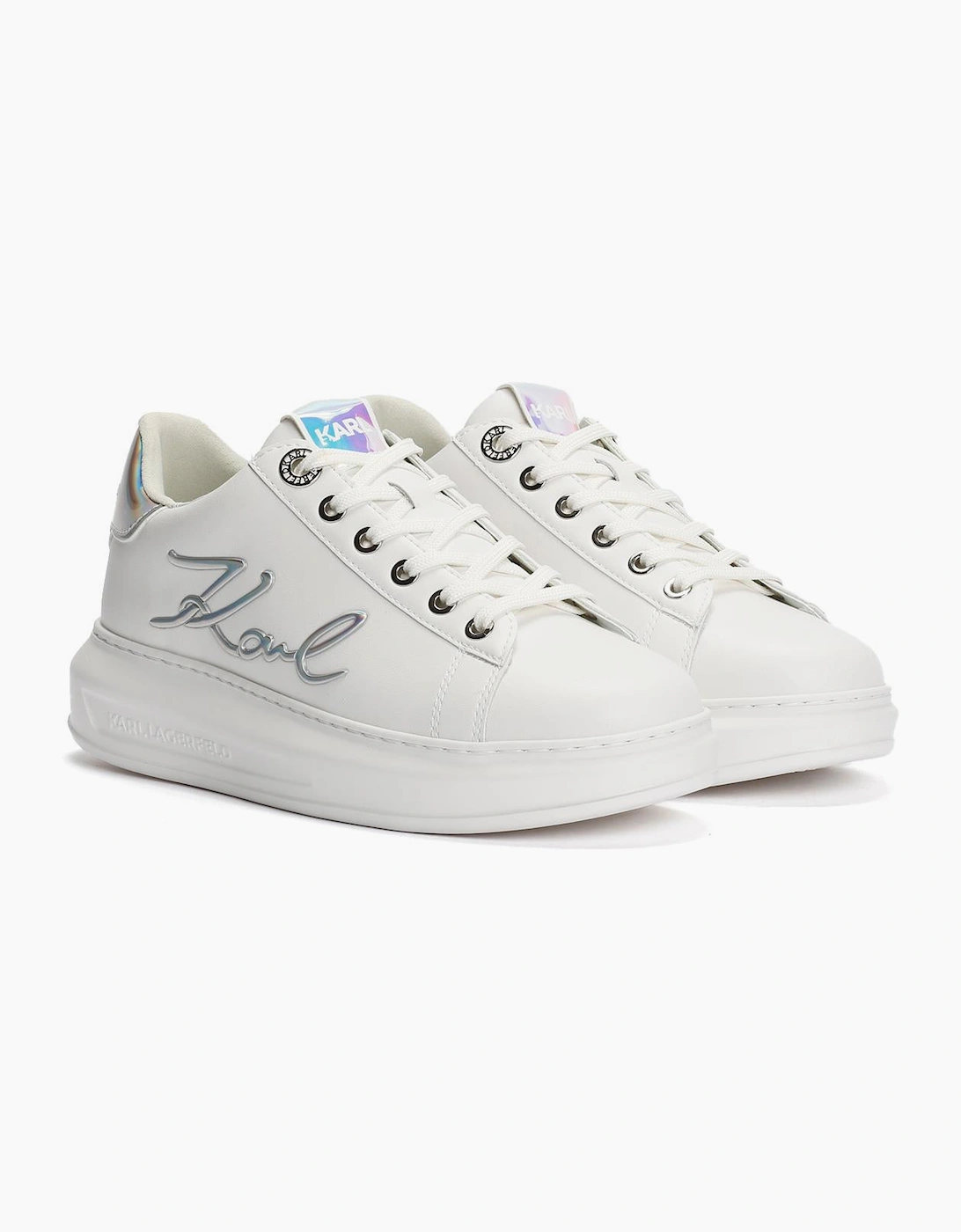 Women's Karl Lagerfeld Kapri Signa Lace Leather Women's White/Iridescent Trainers - Size: 8