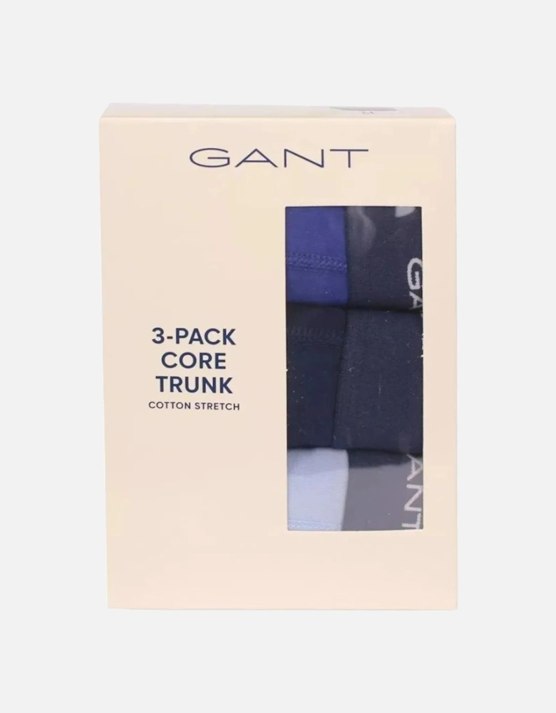 3-Pack Core Logo Boxer Trunks, Blue/Navy