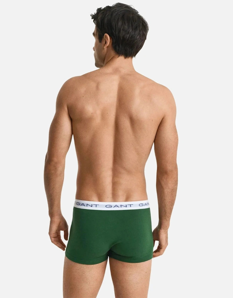 3-Pack White Waistband Boxer Trunks, Navy/Green/Burgundy