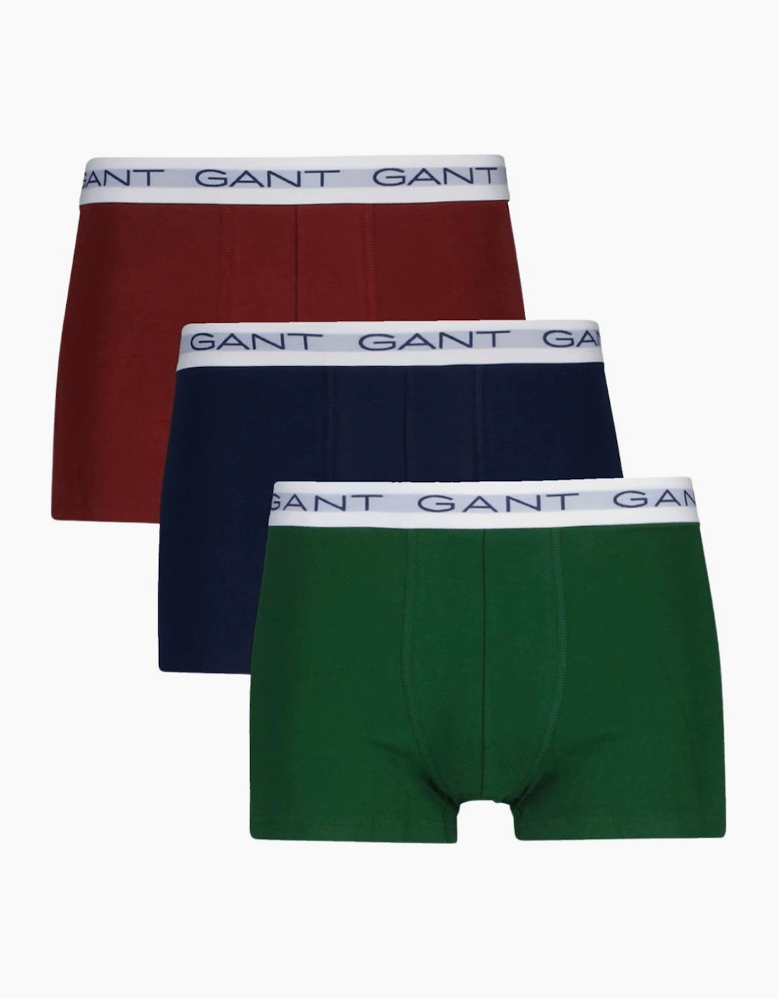 Gant Men's Red 3-Pack White Waistband Boxer Trunks, Navy/Green/Burgundy  35/34/32 L