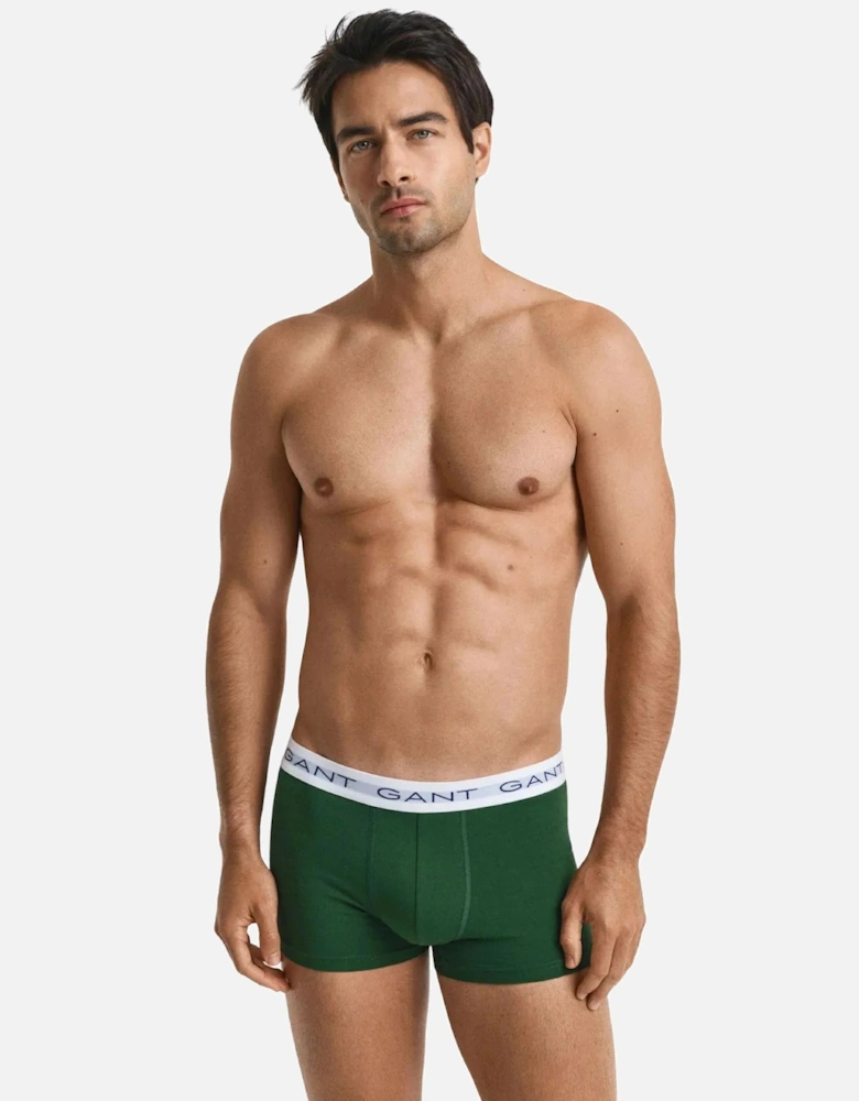 3-Pack White Waistband Boxer Trunks, Navy/Green/Burgundy