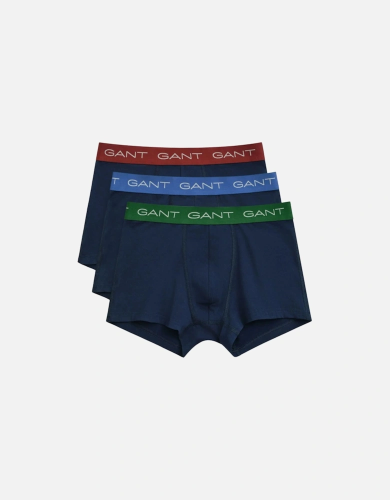 3-Pack Contrast Waistband Boxer Trunks, Navy w/ blue/green/burgundy