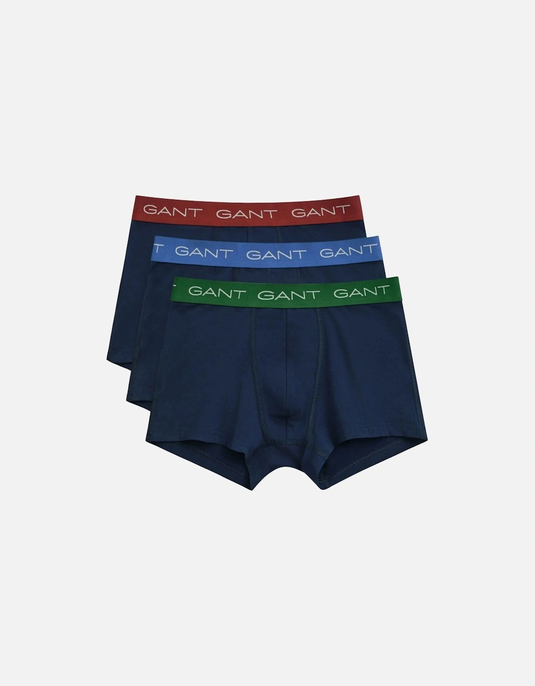3-Pack Contrast Waistband Boxer Trunks, Navy w/ blue/green/burgundy
