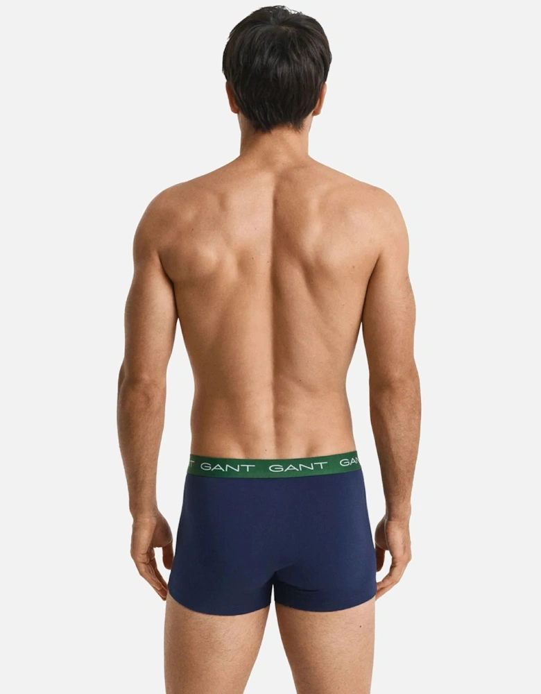 3-Pack Contrast Waistband Boxer Trunks, Navy w/ blue/green/burgundy