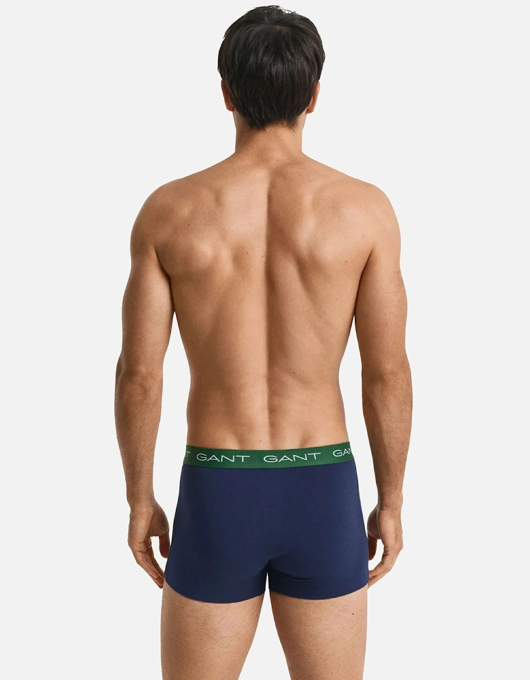 3-Pack Contrast Waistband Boxer Trunks, Navy w/ blue/green/burgundy