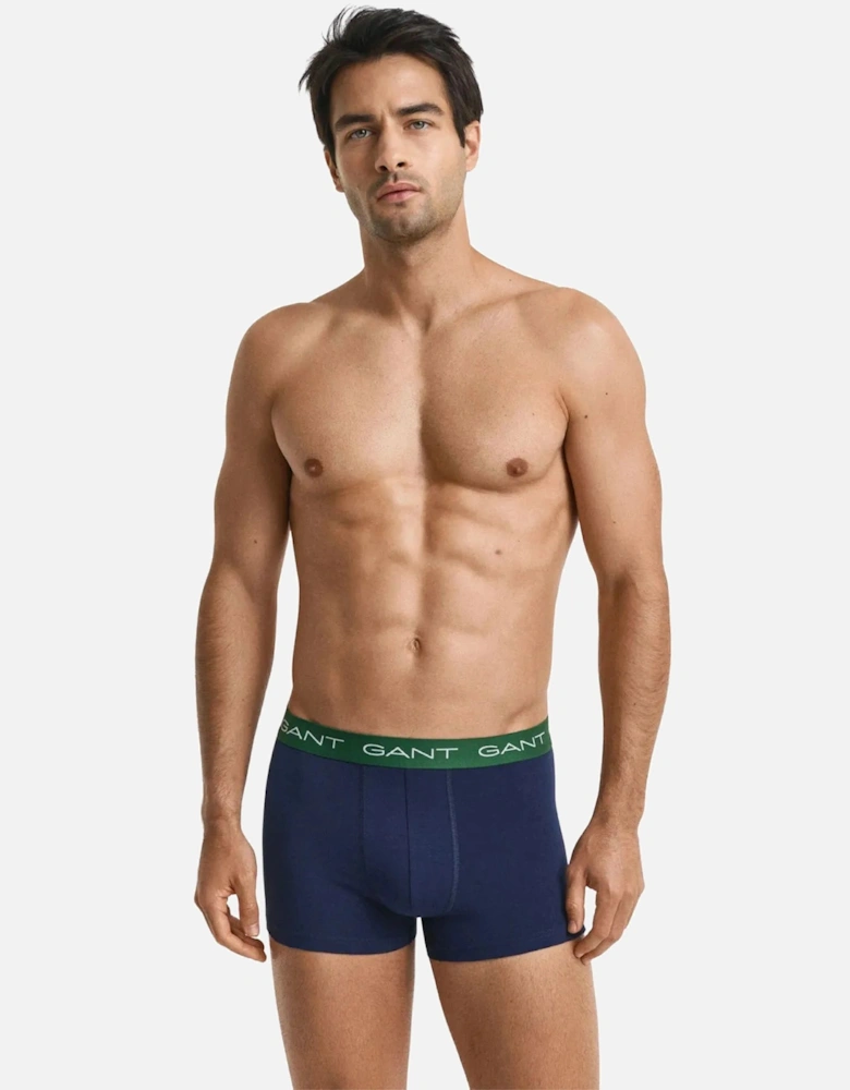 3-Pack Contrast Waistband Boxer Trunks, Navy w/ blue/green/burgundy