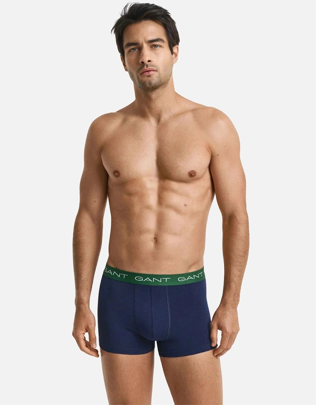 3-Pack Contrast Waistband Boxer Trunks, Navy w/ blue/green/burgundy