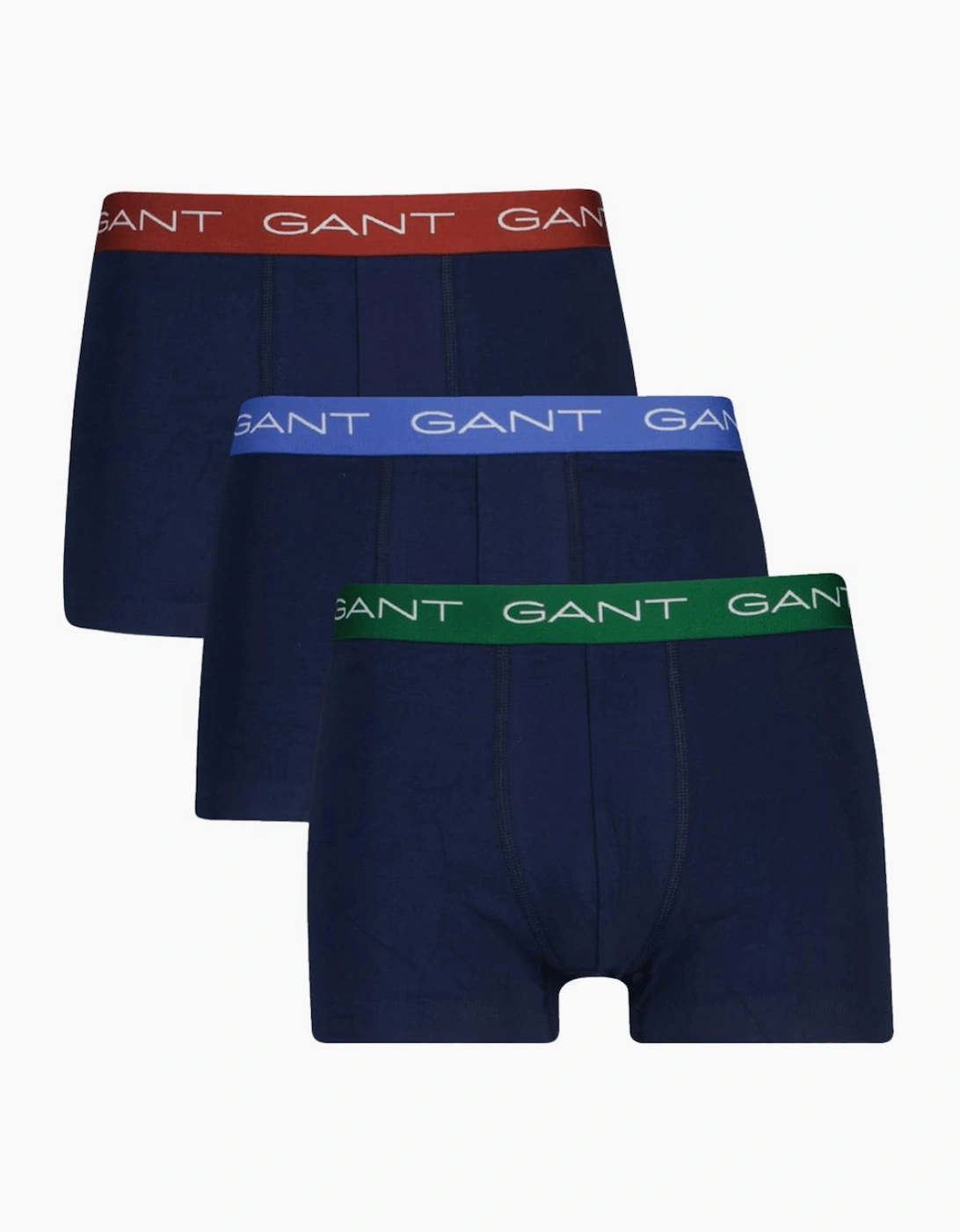 Gant Men's Navy 3-Pack Contrast Waistband Boxer Trunks, W/ Blue/Green/Burgundy  35/34/32 L