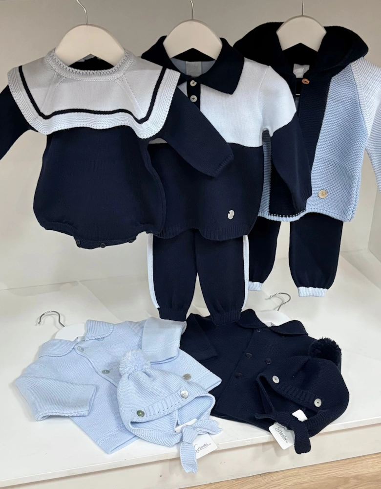 Boys Navy Knit Hooded Tracksuit
