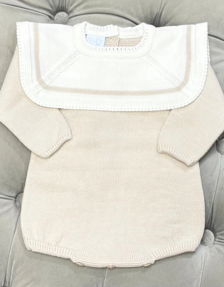 Boys Sand Knit Collared Romper