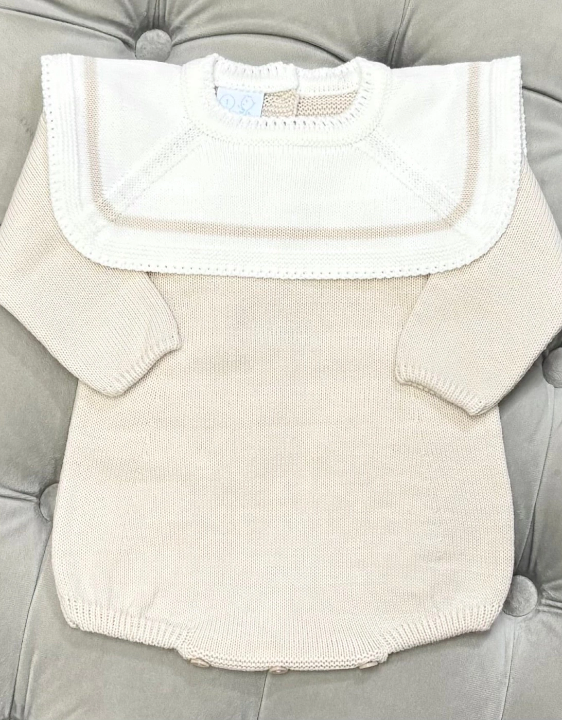Boys Sand Knit Collared Romper, 5 of 4