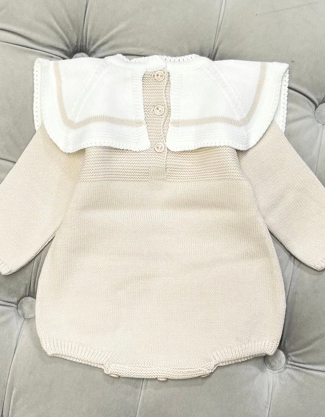 Boys Sand Knit Collared Romper