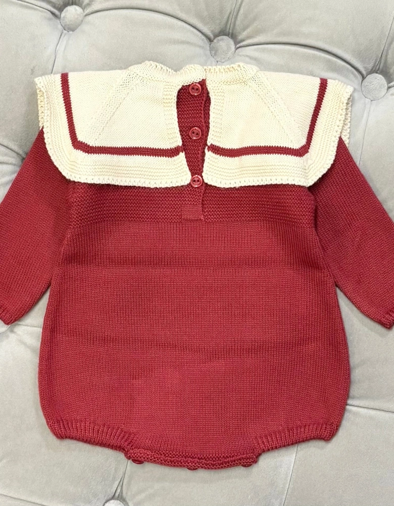 Boys Red Knit Collared Romper