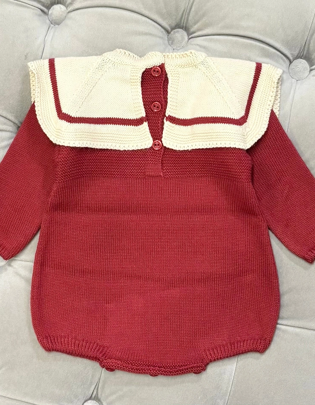 Boys Red Knit Collared Romper