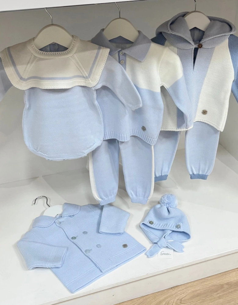 Boys Pale Blue Knit Hooded Tracksuit