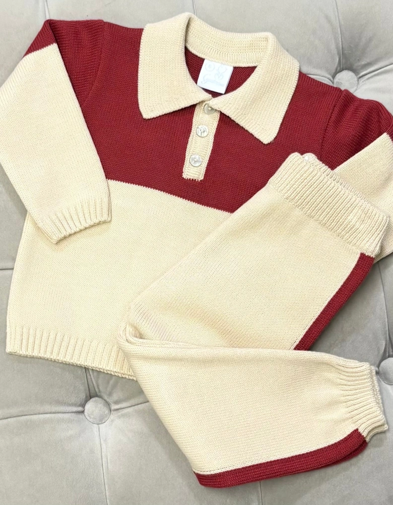 Boys Red Knit Polo Tracksuit